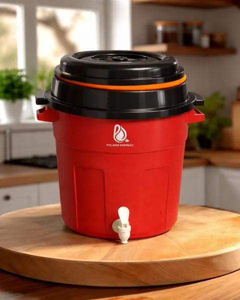 Purificador Polaris Express color rojo sobre una tabla de madera, en una cocina