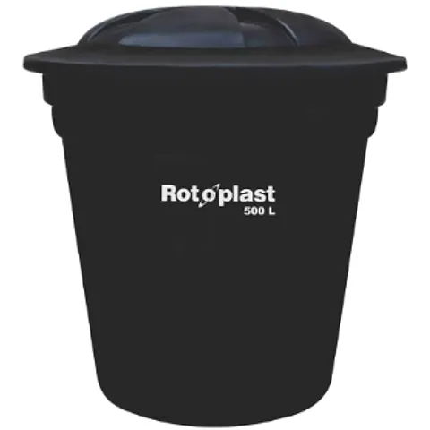 Tanque plástico negro con tapa para almacenamiento de agua, de 500 litros